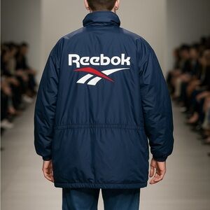 VINTAGE Reebok Men's Dark Blue Down Filled Puffer Coat